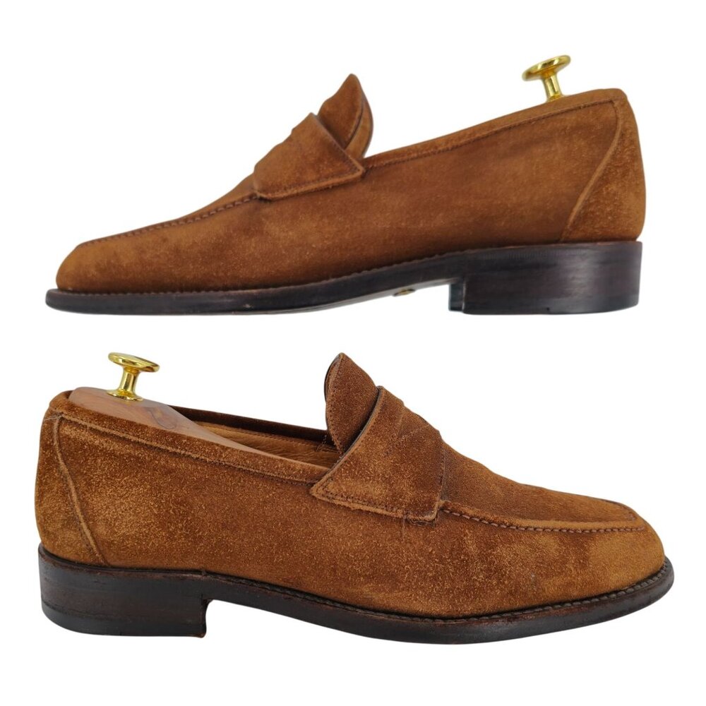 Harris 1913 Handmade Dress Shoes Mens size 8.5 Brown Suede Leather Penny Loafers - Picture 6 of 11